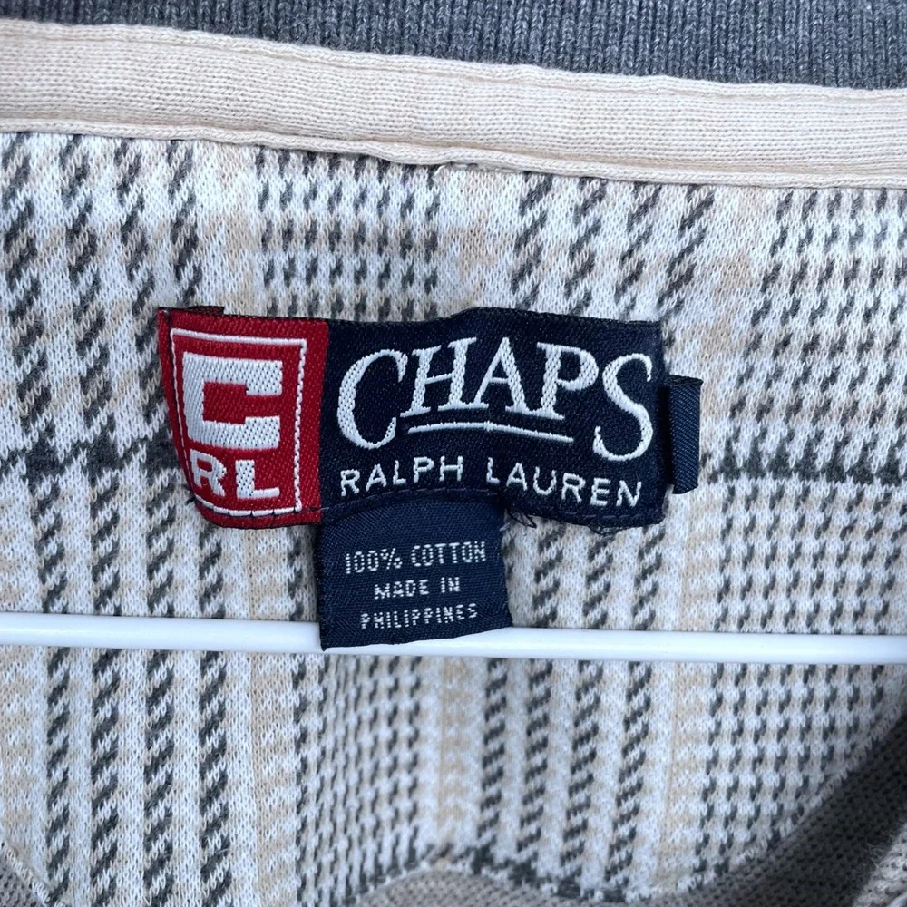 Vintage 90s Chaps Ralph Lauren Mens Plaid Long Sleeve Polo Shirt Large Cotton‎